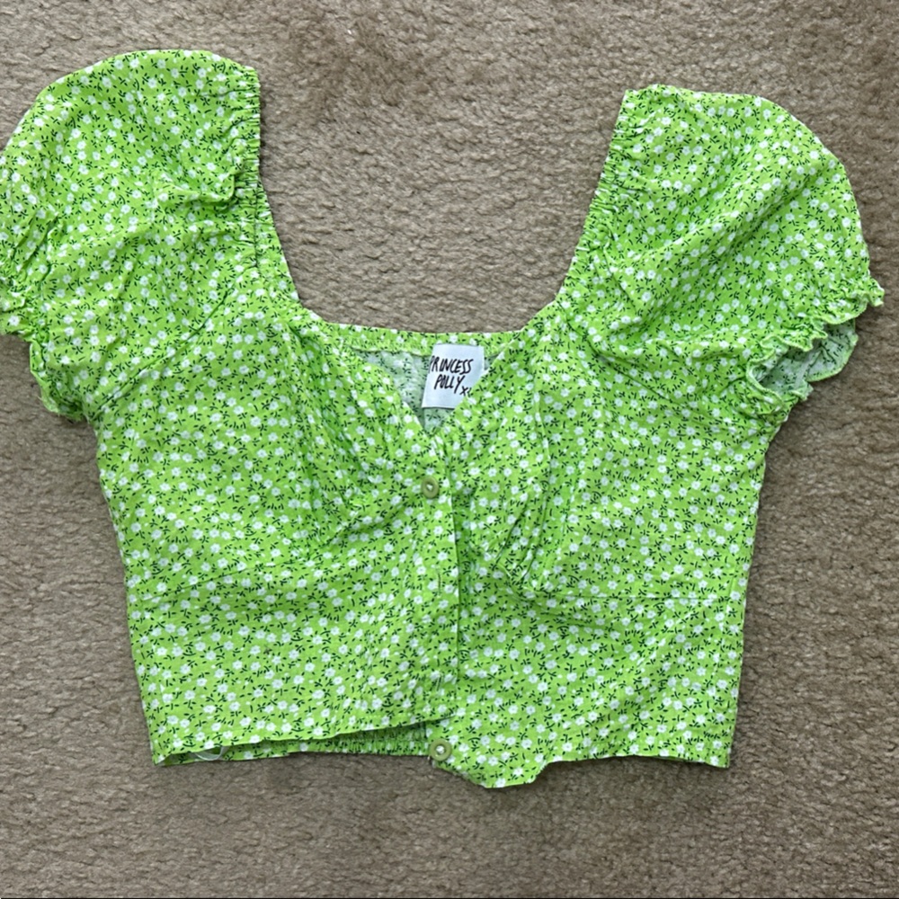 Princess Polly Lime Floral Crop Top